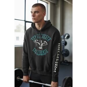 Venice Muscle Beach L Black Drawstring Hoodie Sweatshirt Bodybuilding California